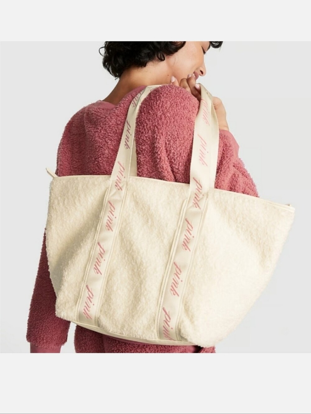 Victoria's secret pink cozy plush tote shoulder bag